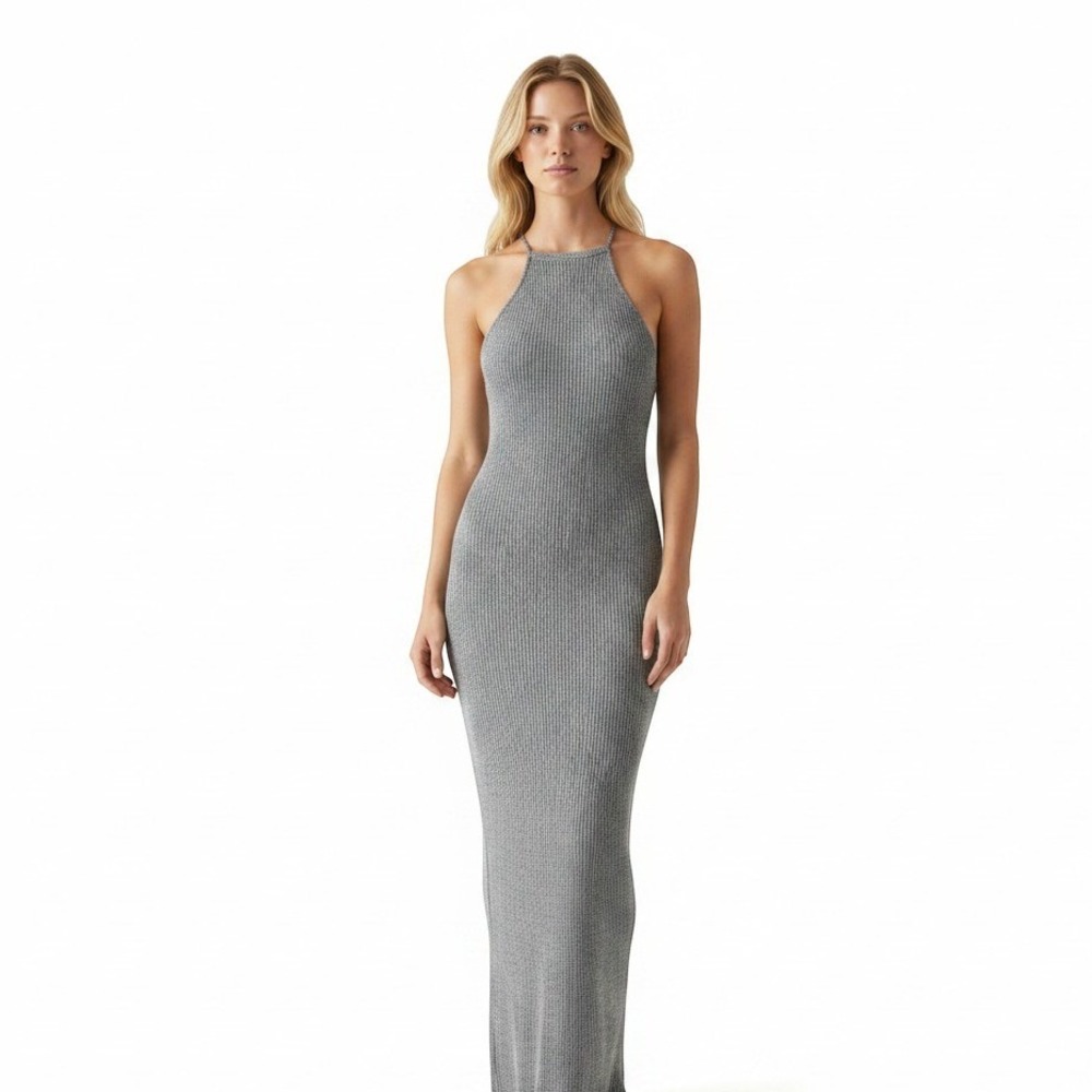 A+ Ellen Maxi/Midi Dress Sz Large Grey Ribbed High Neck whimsigoth lagenlook